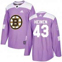 Men's Adidas Boston Bruins Danton Heinen Purple Fights Cancer Practice Jersey - Authentic