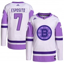 Men's Adidas Boston Bruins Phil Esposito White/Purple Hockey Fights Cancer Primegreen Jersey - Authentic