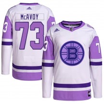 Men's Adidas Boston Bruins Charlie McAvoy White/Purple Hockey Fights Cancer Primegreen Jersey - Authentic