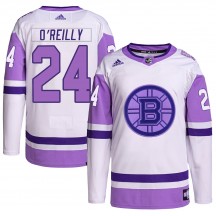 Men's Adidas Boston Bruins Terry O'Reilly White/Purple Hockey Fights Cancer Primegreen Jersey - Authentic