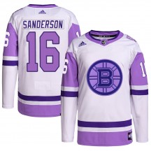 Men's Adidas Boston Bruins Derek Sanderson White/Purple Hockey Fights Cancer Primegreen Jersey - Authentic