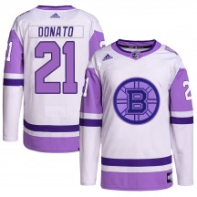 Youth Adidas Boston Bruins Ted Donato White/Purple Hockey Fights Cancer Primegreen Jersey - Authentic