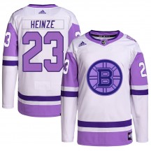 Youth Adidas Boston Bruins Steve Heinze White/Purple Hockey Fights Cancer Primegreen Jersey - Authentic