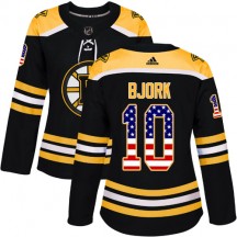 Women's Adidas Boston Bruins Anders Bjork Black USA Flag Fashion Jersey - Authentic