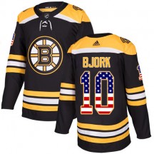 Youth Adidas Boston Bruins Anders Bjork Black USA Flag Fashion Jersey - Authentic
