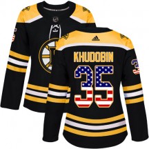 Women's Adidas Boston Bruins Anton Khudobin Black USA Flag Fashion Jersey - Authentic