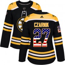 Women's Adidas Boston Bruins Austin Czarnik Black USA Flag Fashion Jersey - Authentic