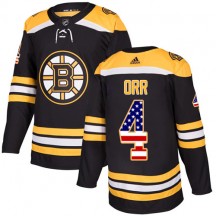 Men's Adidas Boston Bruins Bobby Orr Black USA Flag Fashion Jersey - Authentic