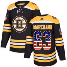 Men's Adidas Boston Bruins Brad Marchand Black USA Flag Fashion Jersey - Authentic