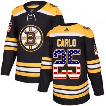 Men's Adidas Boston Bruins Brandon Carlo Black USA Flag Fashion Jersey - Authentic