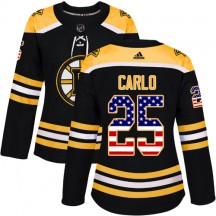 Women's Adidas Boston Bruins Brandon Carlo Black USA Flag Fashion Jersey - Authentic