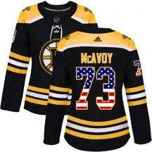 Women's Adidas Boston Bruins Charlie McAvoy Black USA Flag Fashion Jersey - Authentic