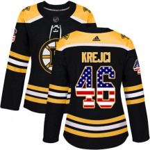 Women's Adidas Boston Bruins David Krejci Black USA Flag Fashion Jersey - Authentic