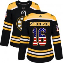 Women's Adidas Boston Bruins Derek Sanderson Black USA Flag Fashion Jersey - Authentic
