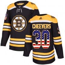 Men's Adidas Boston Bruins Gerry Cheevers Black USA Flag Fashion Jersey - Authentic