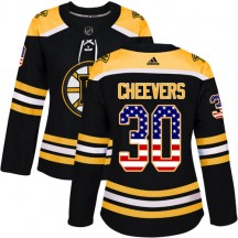 Women's Adidas Boston Bruins Gerry Cheevers Black USA Flag Fashion Jersey - Authentic