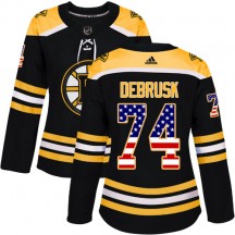 Women's Adidas Boston Bruins Jake DeBrusk Black USA Flag Fashion Jersey - Authentic
