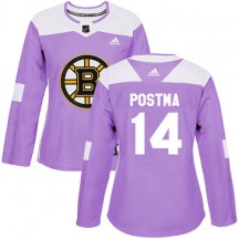Women's Adidas Boston Bruins Paul Postma Purple Fights Cancer Practice Jersey - Authentic
