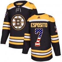 Men's Adidas Boston Bruins Phil Esposito Black USA Flag Fashion Jersey - Authentic