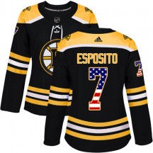 Women's Adidas Boston Bruins Phil Esposito Black USA Flag Fashion Jersey - Authentic