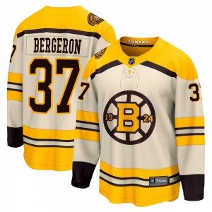 Youth Fanatics Branded Boston Bruins Patrice Bergeron Cream Breakaway 100th Anniversary Jersey - Premier