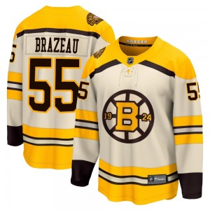 Youth Fanatics Branded Boston Bruins Justin Brazeau Cream Breakaway 100th Anniversary Jersey - Premier