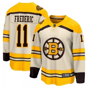 Youth Fanatics Branded Boston Bruins Trent Frederic Cream Breakaway 100th Anniversary Jersey - Premier