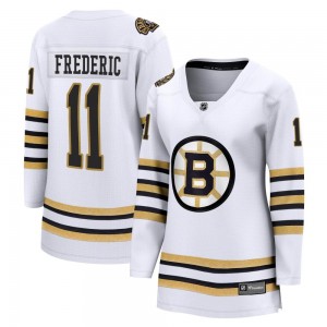 Women's Fanatics Branded Boston Bruins Trent Frederic White Breakaway 100th Anniversary Jersey - Premier