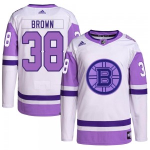 Men's Adidas Boston Bruins Patrick Brown White/Purple Hockey Fights Cancer Primegreen Jersey - Authentic