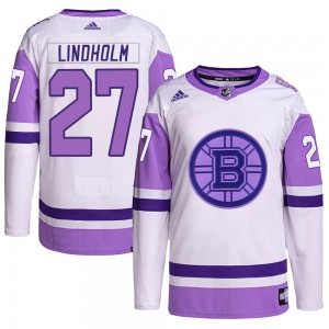 Men's Adidas Boston Bruins Hampus Lindholm White/Purple Hockey Fights Cancer Primegreen Jersey - Authentic
