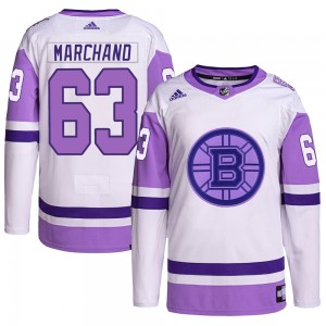 Men's Adidas Boston Bruins Brad Marchand White/Purple Hockey Fights Cancer Primegreen Jersey - Authentic