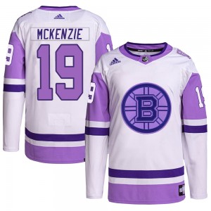 Men's Adidas Boston Bruins Johnny Mckenzie White/Purple Hockey Fights Cancer Primegreen Jersey - Authentic