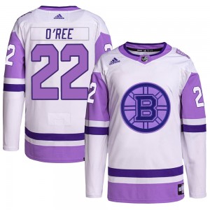 Men's Adidas Boston Bruins Willie O'ree White/Purple Hockey Fights Cancer Primegreen Jersey - Authentic