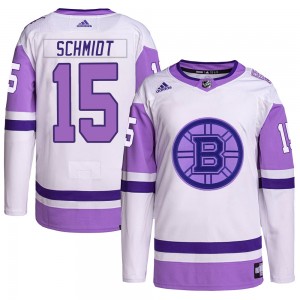 Men's Adidas Boston Bruins Milt Schmidt White/Purple Hockey Fights Cancer Primegreen Jersey - Authentic