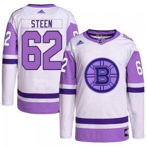 Men's Adidas Boston Bruins Oskar Steen White/Purple Hockey Fights Cancer Primegreen Jersey - Authentic