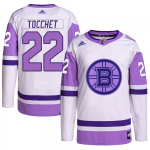 Men's Adidas Boston Bruins Rick Tocchet White/Purple Hockey Fights Cancer Primegreen Jersey - Authentic