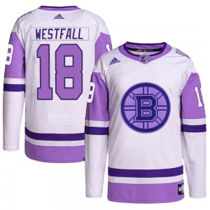 Men's Adidas Boston Bruins Ed Westfall White/Purple Hockey Fights Cancer Primegreen Jersey - Authentic
