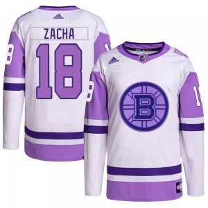 Men's Adidas Boston Bruins Pavel Zacha White/Purple Hockey Fights Cancer Primegreen Jersey - Authentic