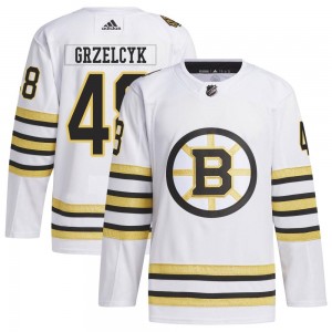 Men's Adidas Boston Bruins Matt Grzelcyk White 100th Anniversary Primegreen Jersey - Authentic