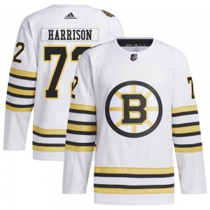 Men's Adidas Boston Bruins Brett Harrison White 100th Anniversary Primegreen Jersey - Authentic