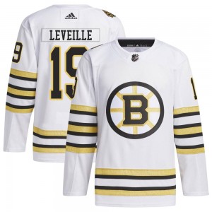 Men's Adidas Boston Bruins Normand Leveille White 100th Anniversary Primegreen Jersey - Authentic