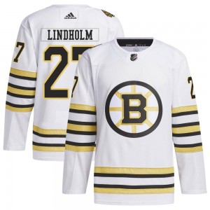 Men's Adidas Boston Bruins Hampus Lindholm White 100th Anniversary Primegreen Jersey - Authentic