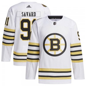 Men's Adidas Boston Bruins Marc Savard White 100th Anniversary Primegreen Jersey - Authentic