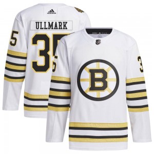 Men's Adidas Boston Bruins Linus Ullmark White 100th Anniversary Primegreen Jersey - Authentic