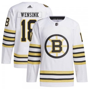 Men's Adidas Boston Bruins John Wensink White 100th Anniversary Primegreen Jersey - Authentic