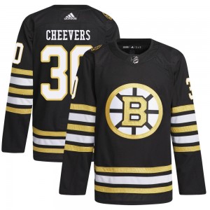 Youth Adidas Boston Bruins Gerry Cheevers Black 100th Anniversary Primegreen Jersey - Authentic