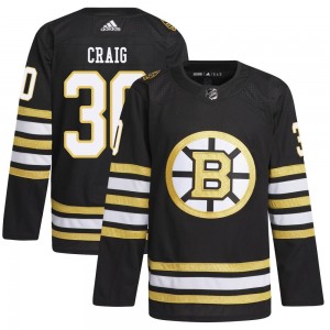 Youth Adidas Boston Bruins Jim Craig Black 100th Anniversary Primegreen Jersey - Authentic