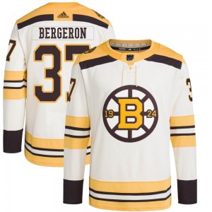 Youth Adidas Boston Bruins Patrice Bergeron Cream 100th Anniversary Primegreen Jersey - Authentic