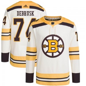 Youth Adidas Boston Bruins Jake DeBrusk Cream 100th Anniversary Primegreen Jersey - Authentic