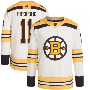 Youth Adidas Boston Bruins Trent Frederic Cream 100th Anniversary Primegreen Jersey - Authentic